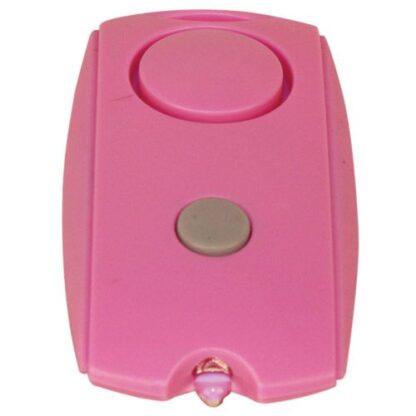 Pink Mini Personal Alarm with Keychain, LED flashlight, and Belt Clip
