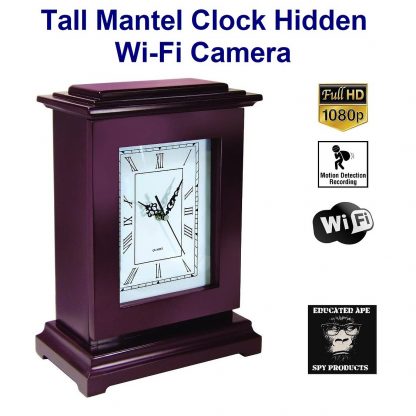 Tall Mantel Clock Hidden Wi-Fi Camera