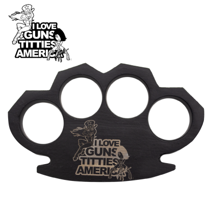 Guns, Titties and America- Steam Punk Black Solid Metal Paper Weight