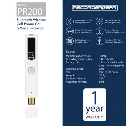 PR200 Bluetooth Cell Phone & Audio Recorder