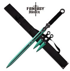 Green Ninja Sword With Set Of 2 Kunai Throwing Knives Combo Set With Back Belt Sheath