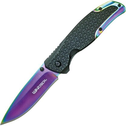 Assisted Open Folding Pocket Knife Black with Rainbow Blade