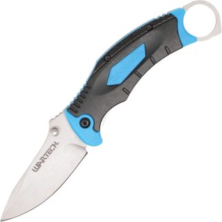 Assisted Open Pocket Knife Black and Blue with hidden second blade
