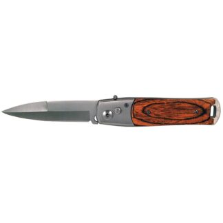 Wood Overlay Handle Spear Point Automatic Knife
